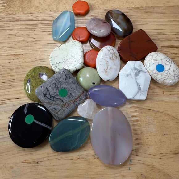 Mixed Gemstone Beads & Cabochons Crafting Lot 4.8 Oz Oval Hexagonal Shapes Polis - Picture 2 of 8